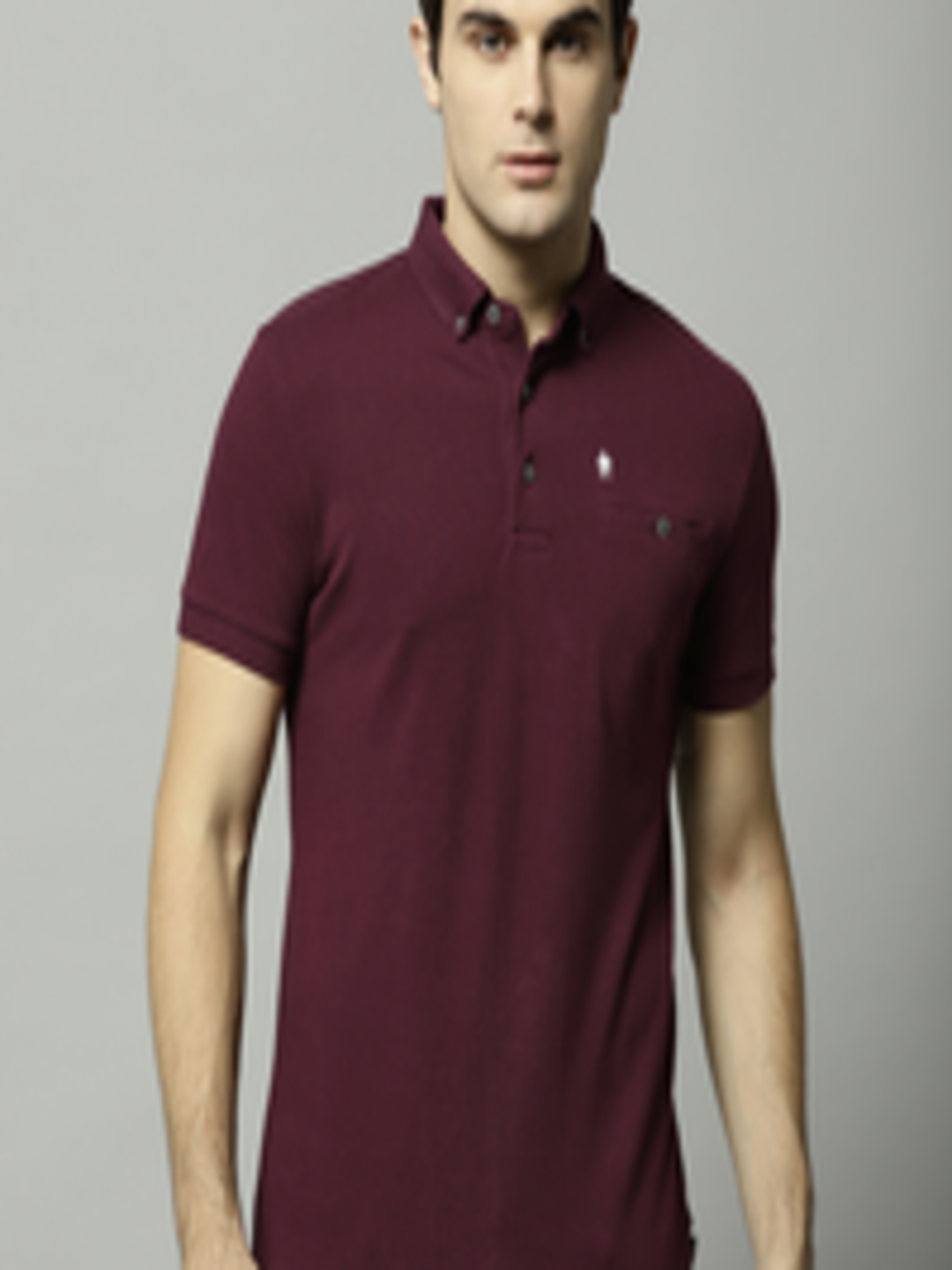 Buy French Connection Men Aubergine Solid Polo Collar Pure Cotton T ...