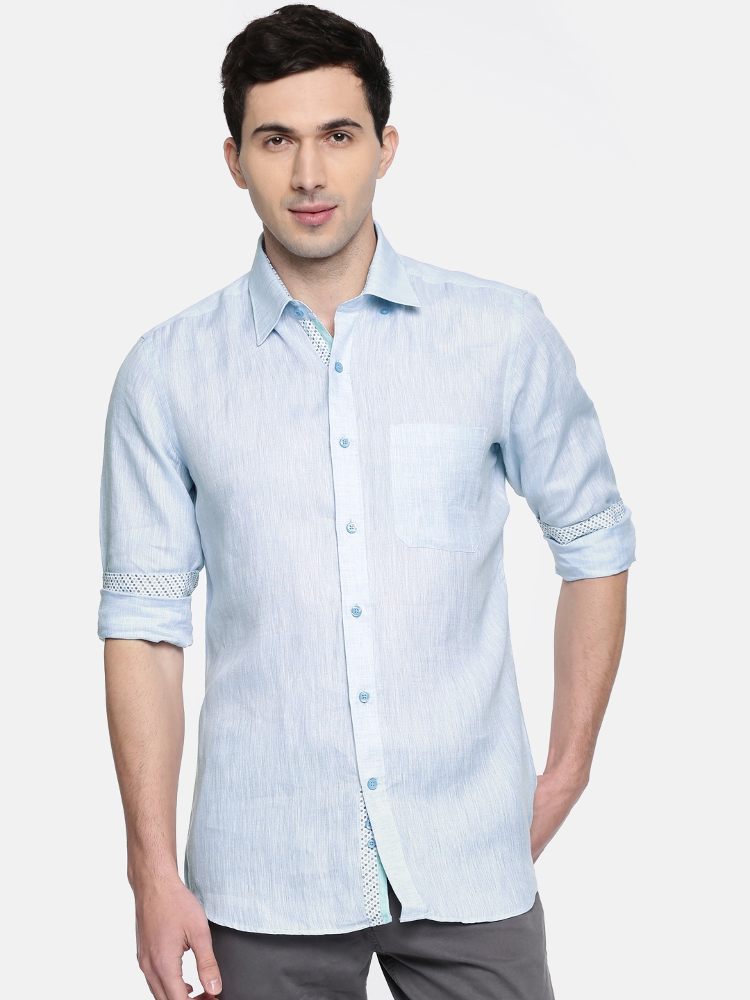 Buy Raymond Men Blue Linen Regular Fit Solid Casual Shirt - Shirts for ...