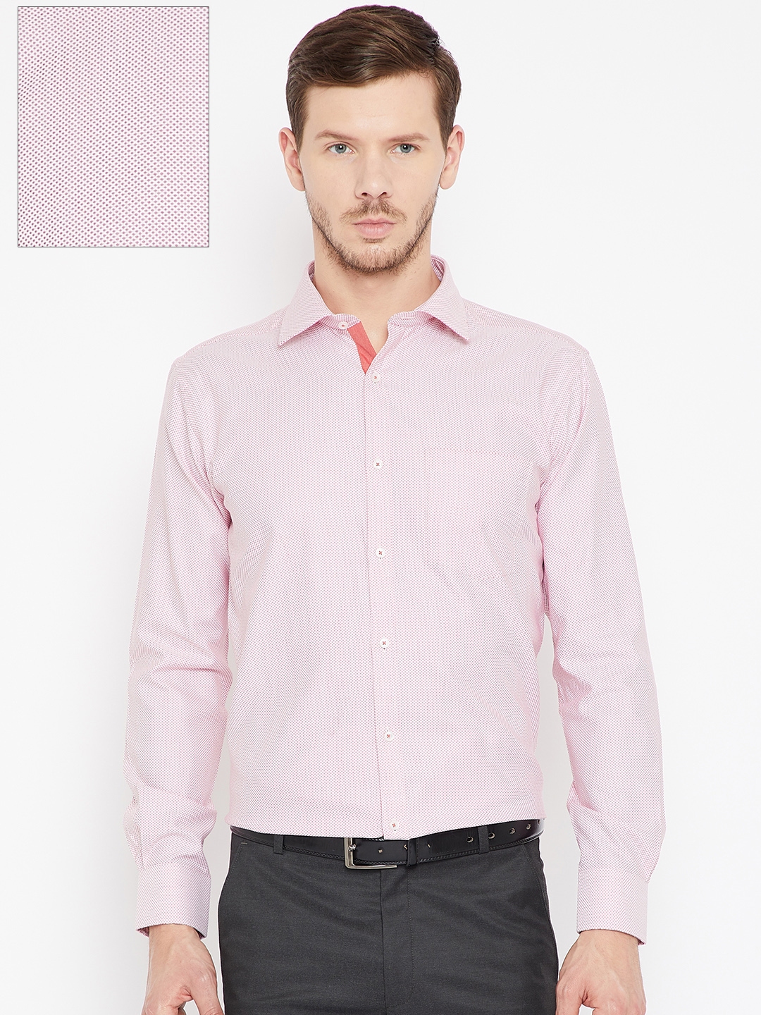 Buy Park Avenue Men Pink Slim Fit Self Design Wrinkle Resistant Formal ...