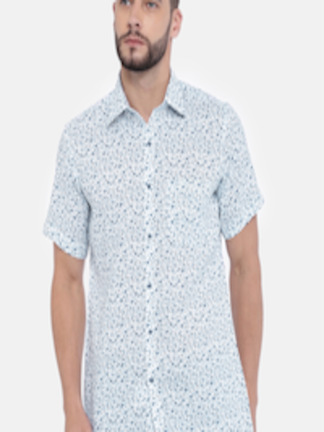 Buy Raymond Men White & Blue Linen Regular Fit Printed Casual Shirt ...