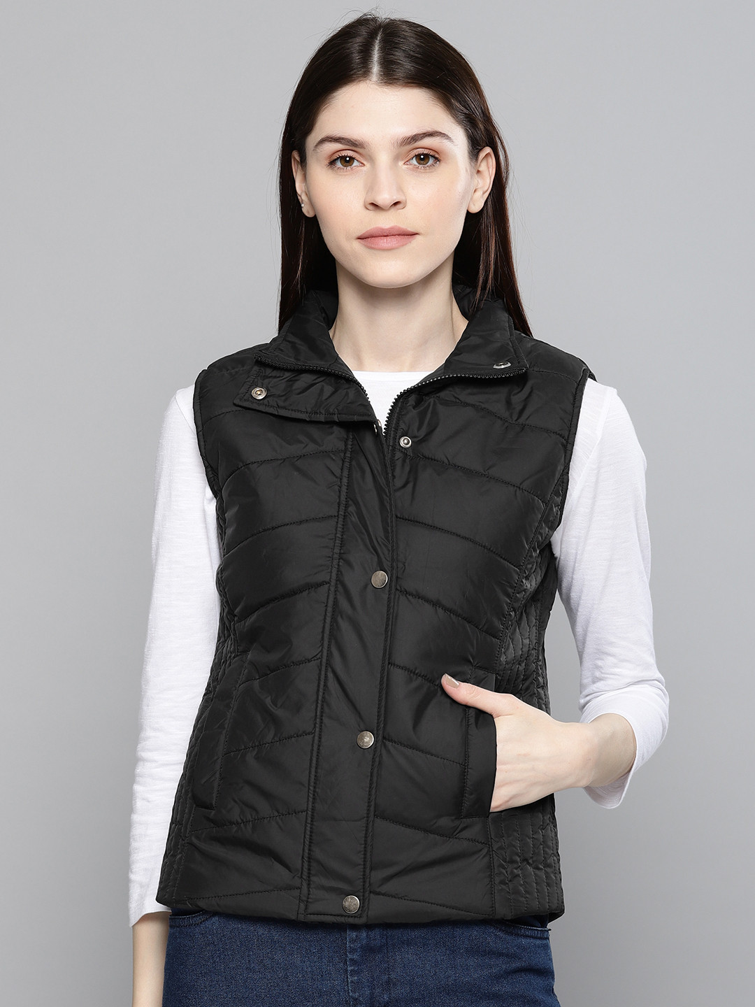 Buy Chemistry Women Black Solid Padded Jacket - Jackets for Women 5709427 | Myntra
