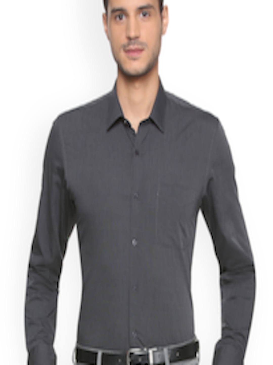 Buy Peter England Men Charcoal Grey Regular Fit Solid Formal Shirt ...
