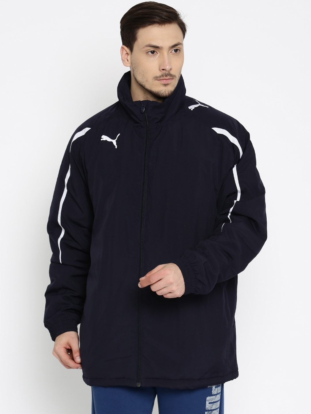 Buy PUMA Navy Hooded Padded Stadium Jacket - Jackets for Men 573410 ...