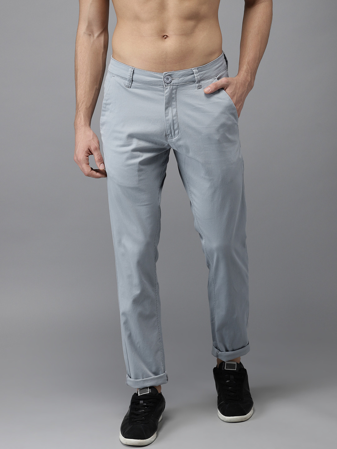 Buy HERE&NOW Men Grey Slim Fit Solid Chinos - Trousers for Men 5793119 ...