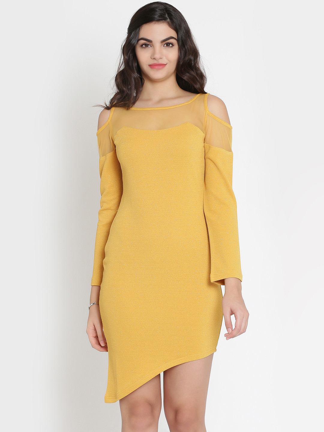 Buy Eavan Women Mustard Fitted Solid Sheath Dress Dresses for Women