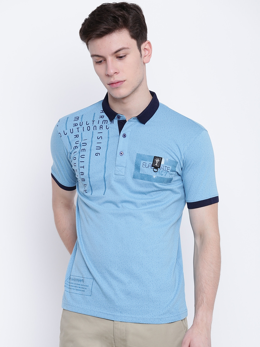 Buy Fort Collins Men Blue Printed Polo Collar T Shirt Tshirts for Men