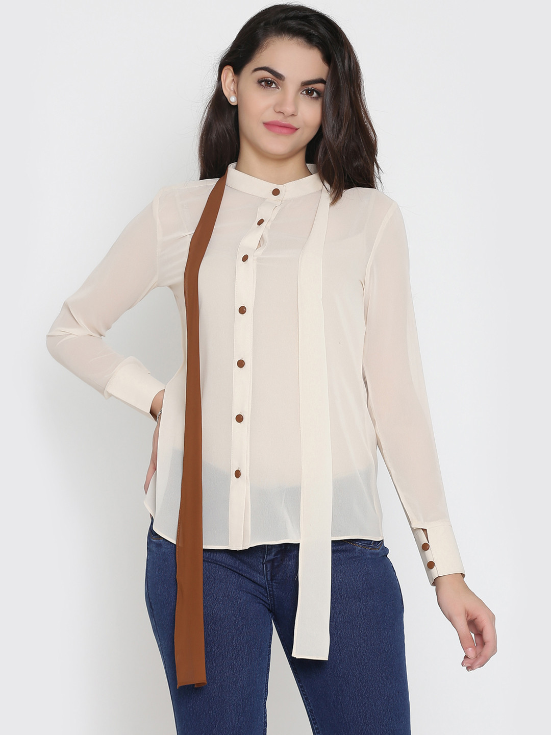Buy Eavan Women Cream Coloured Regular Fit Solid Casual Shirt Shirts