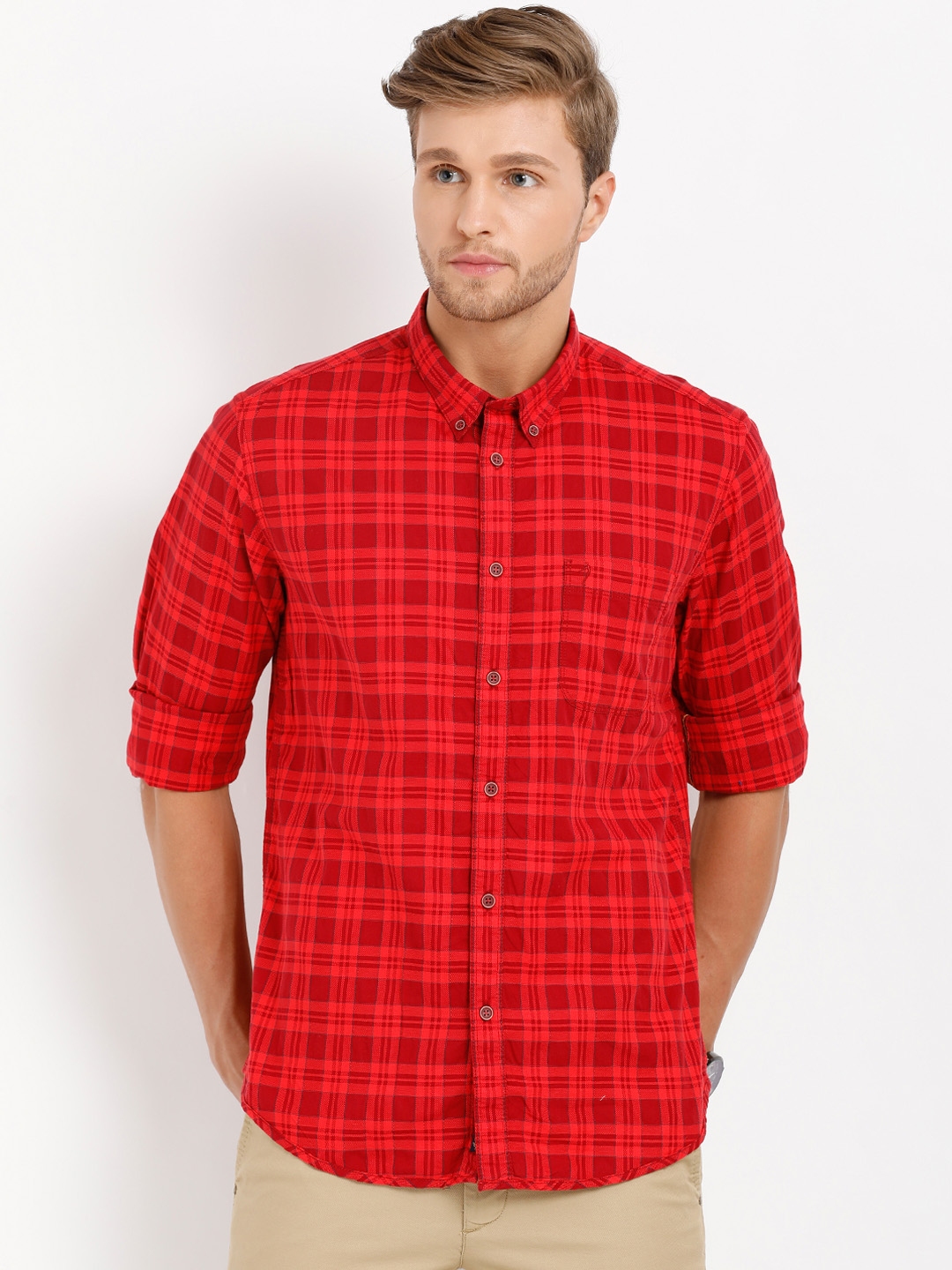 Buy Indian Terrain Men Red Regular Fit Checked Casual Shirt - Shirts ...