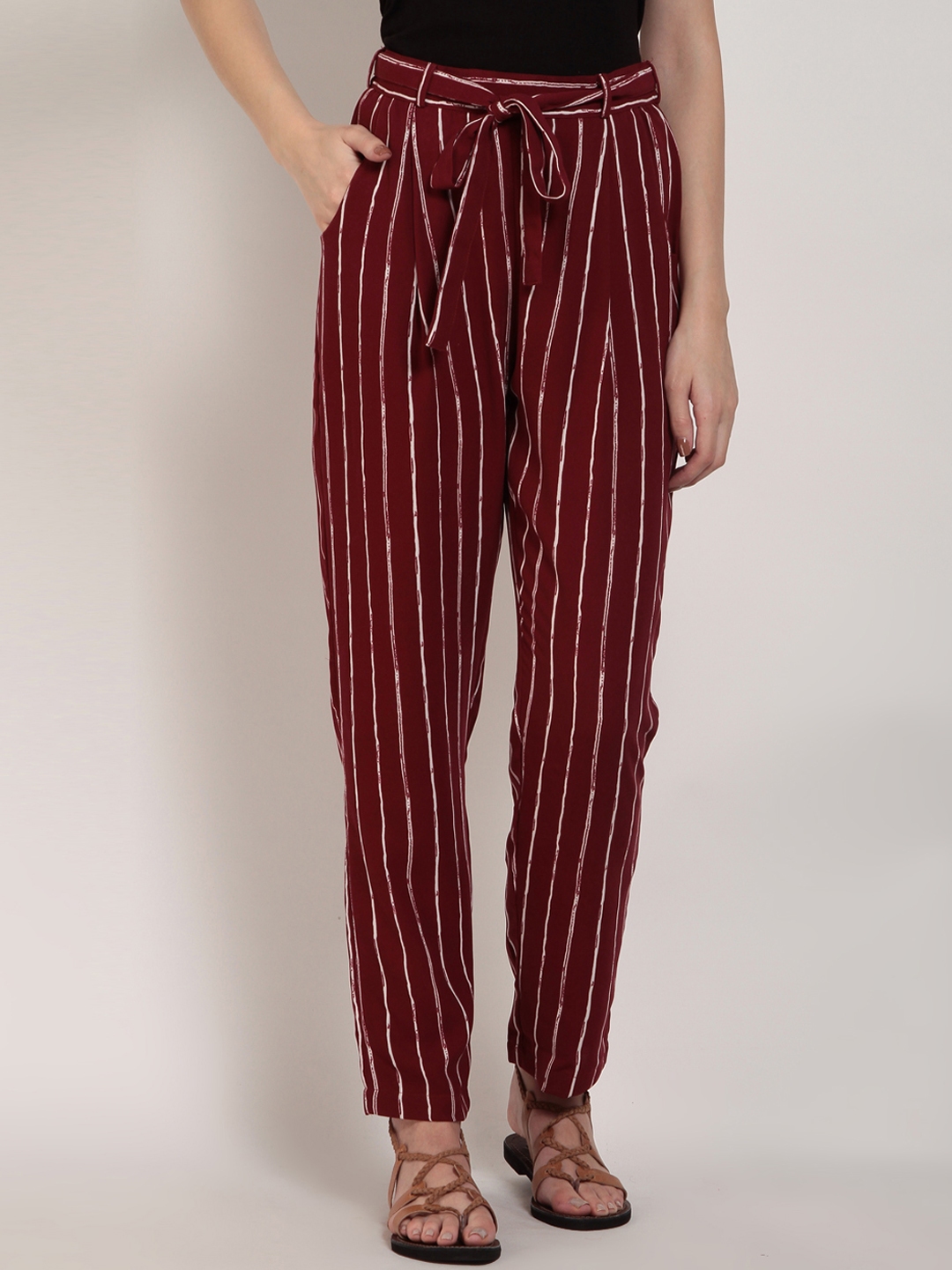 blue and white striped trousers