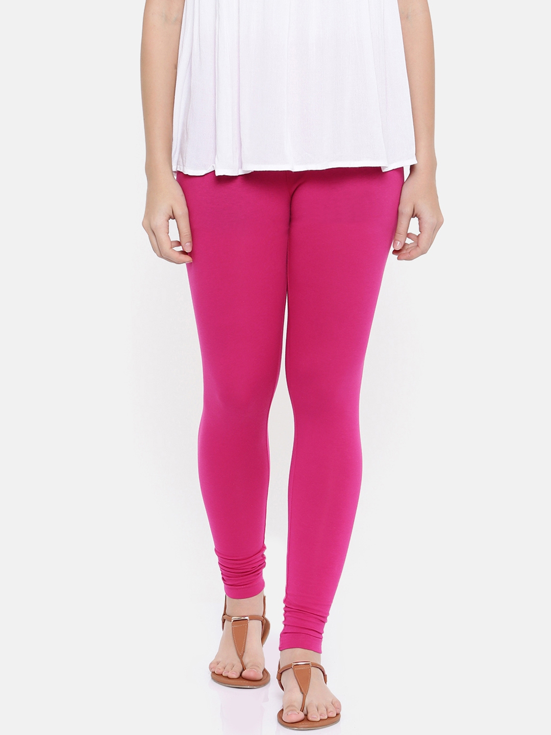 Buy Go Colors Women Pink Solid Churidar Length Leggings Leggings for