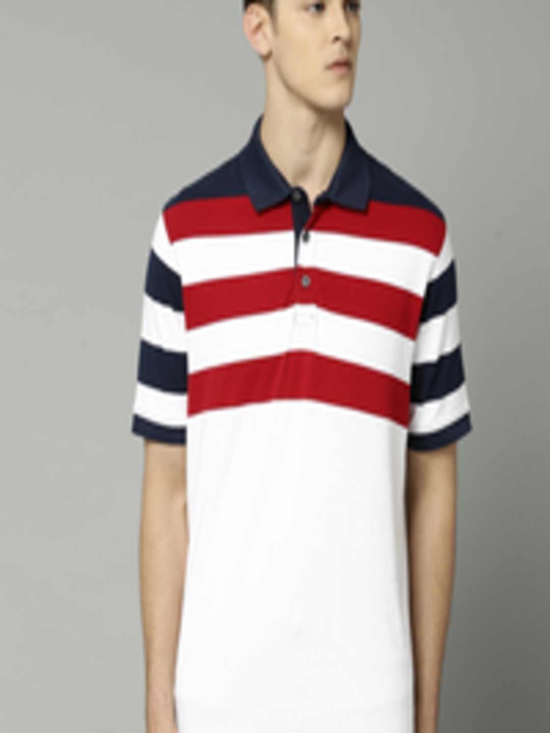 Buy Marks Spencer Men White Maroon Striped Polo Collar Pure Cotton T ...
