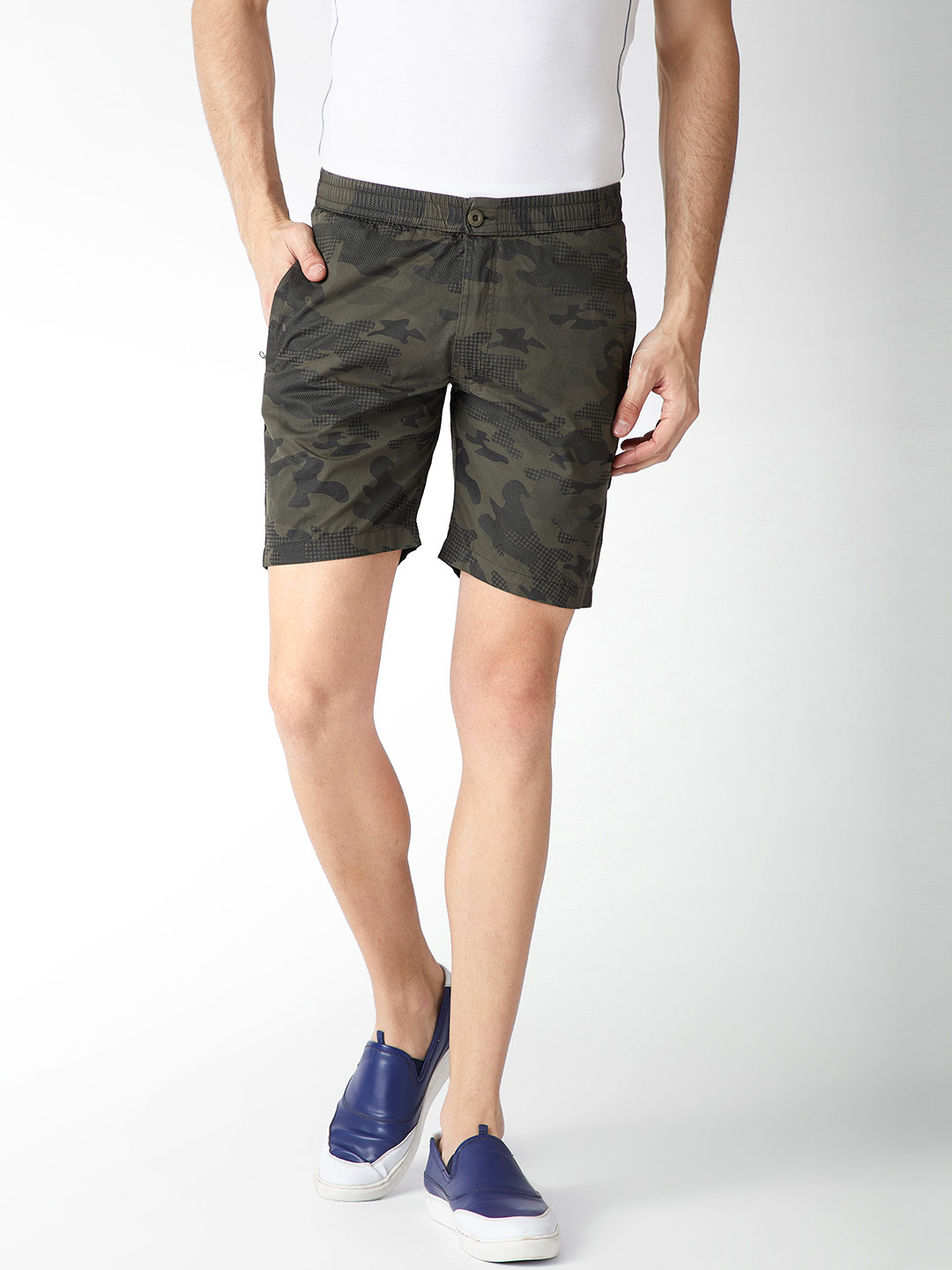Buy Okane Men Olive Green Printed Regular Fit Shorts Shorts for Men