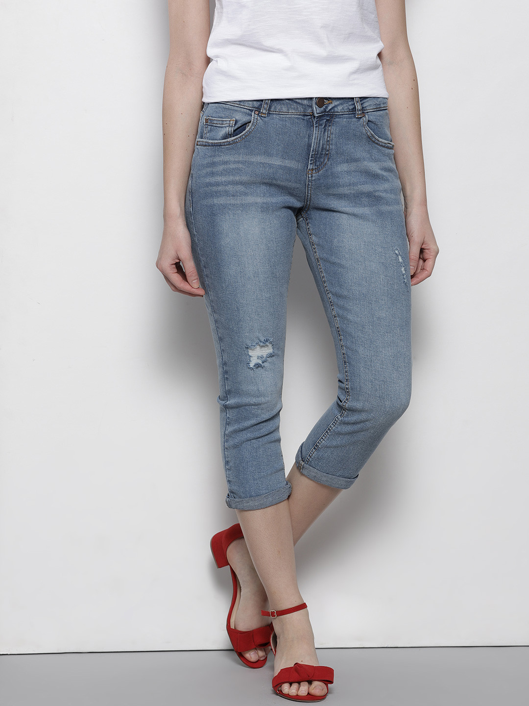 Buy DOROTHY PERKINS Women Petite Blue Mid Rise Mildly Distressed