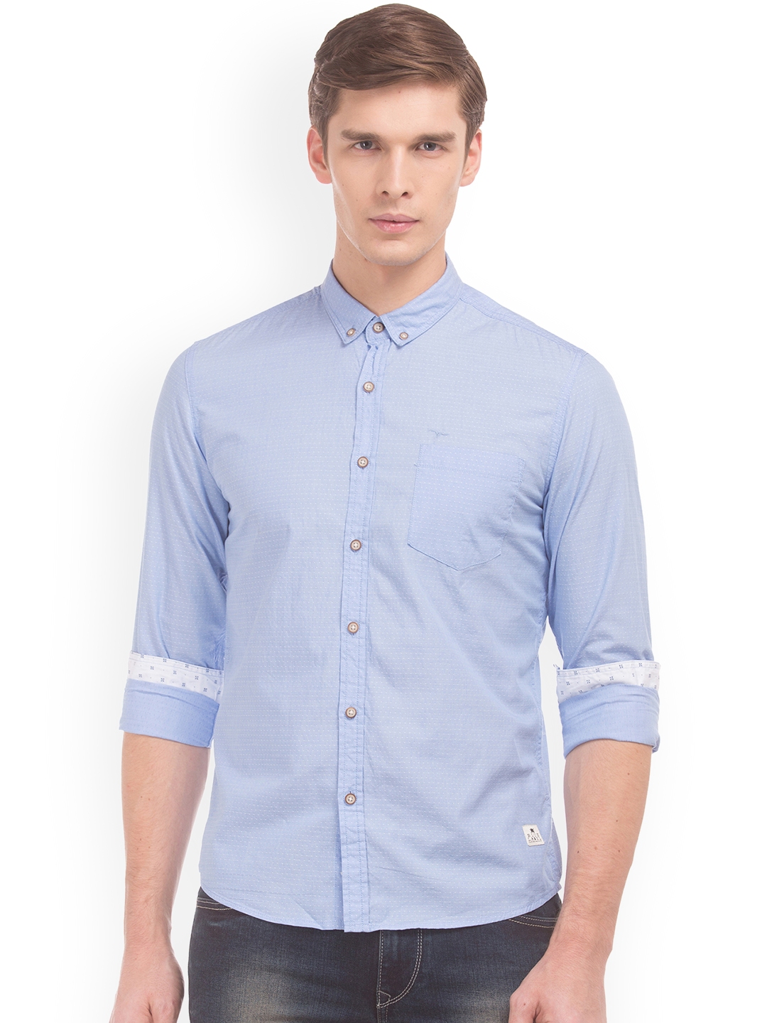 Buy Flying Machine Men Blue Slim Fit Self Design Casual Shirt - Shirts ...