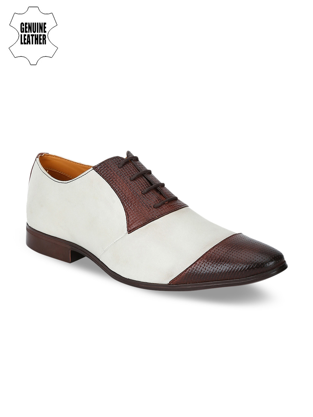 Buy DEL MONDO Men White &amp; Brown Colourblocked Formal