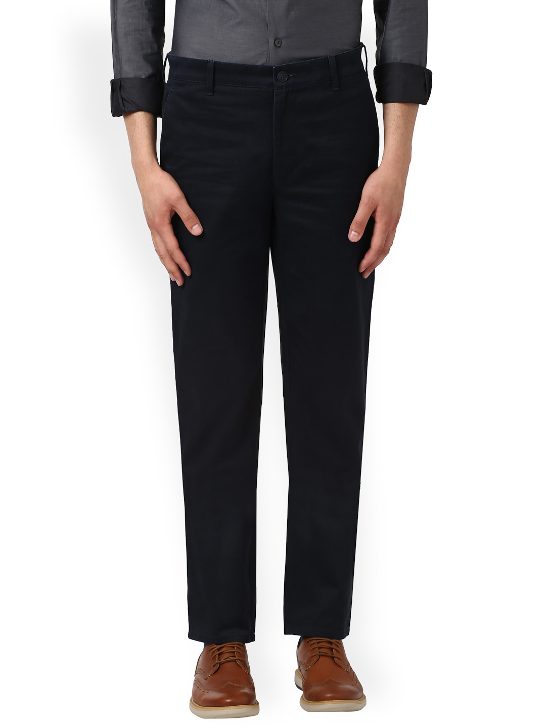 Buy ColorPlus Men Navy Blue Regular Fit Solid Regular Trousers ...