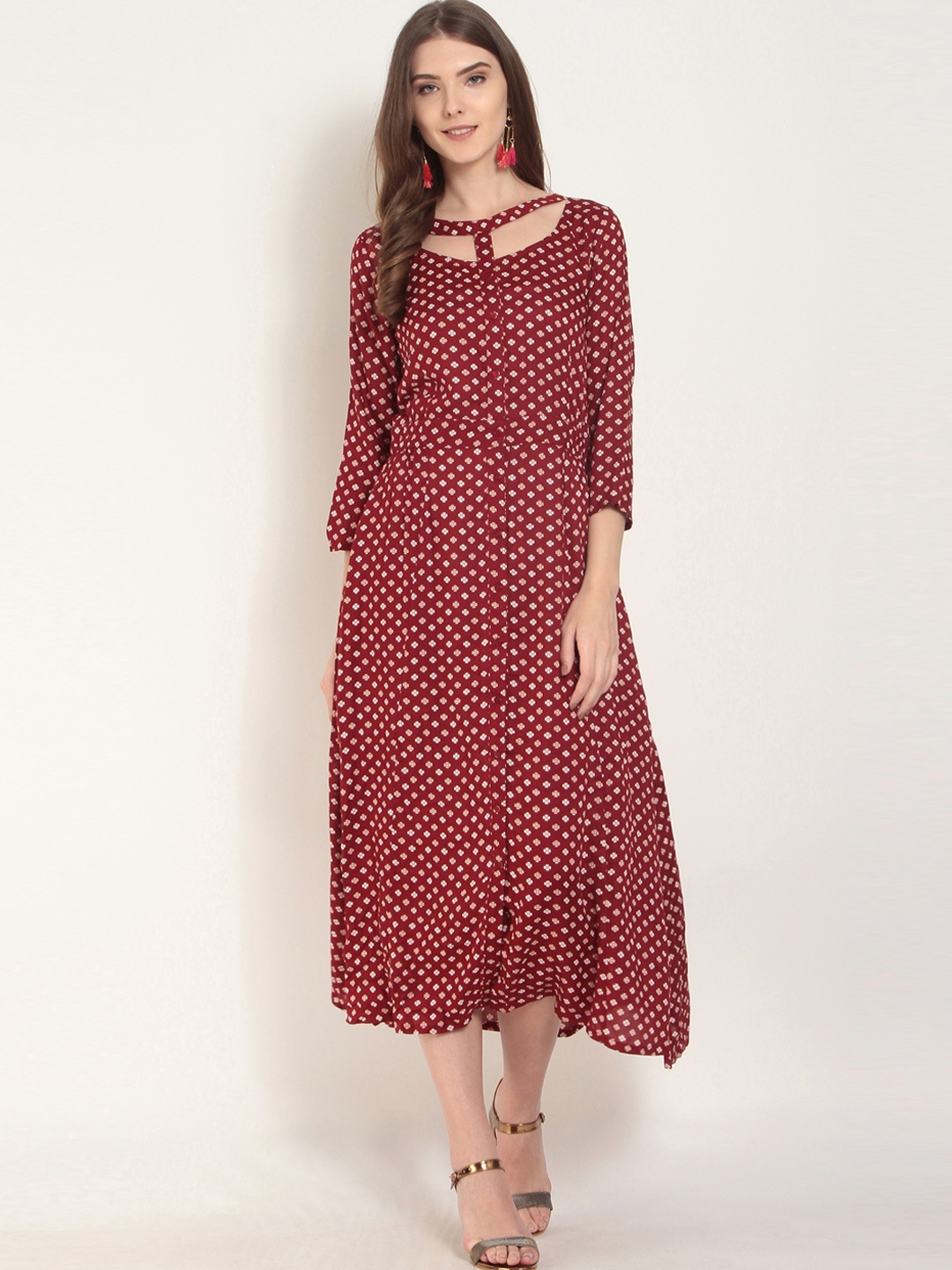 Buy RARE ROOTS Women Red Printed Maxi Dress - Dresses for Women 5861220 ...