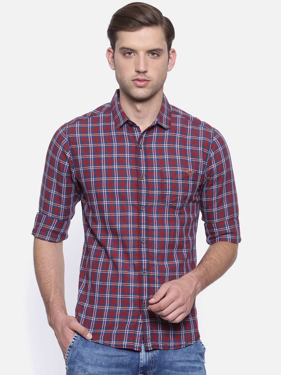 Buy Mufti Men Red & Blue Checked Casual Shirt - Shirts for Men 5864137 ...