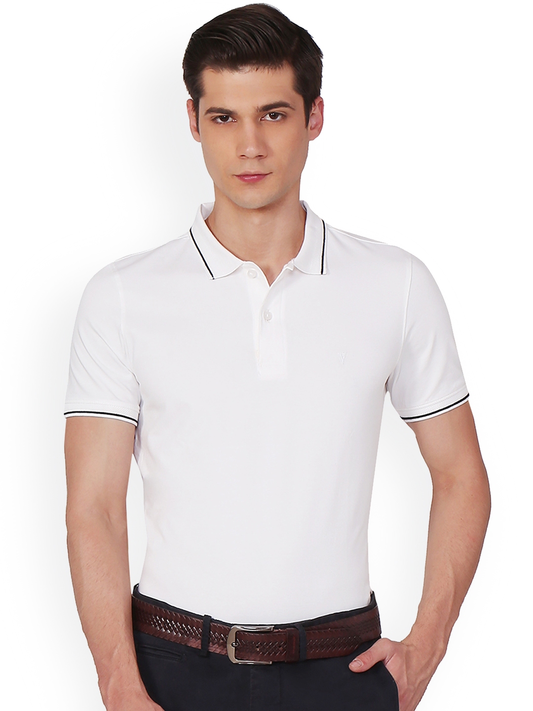 Buy Van Heusen Men White Solid Polo Collar T Shirt - Tshirts for Men ...