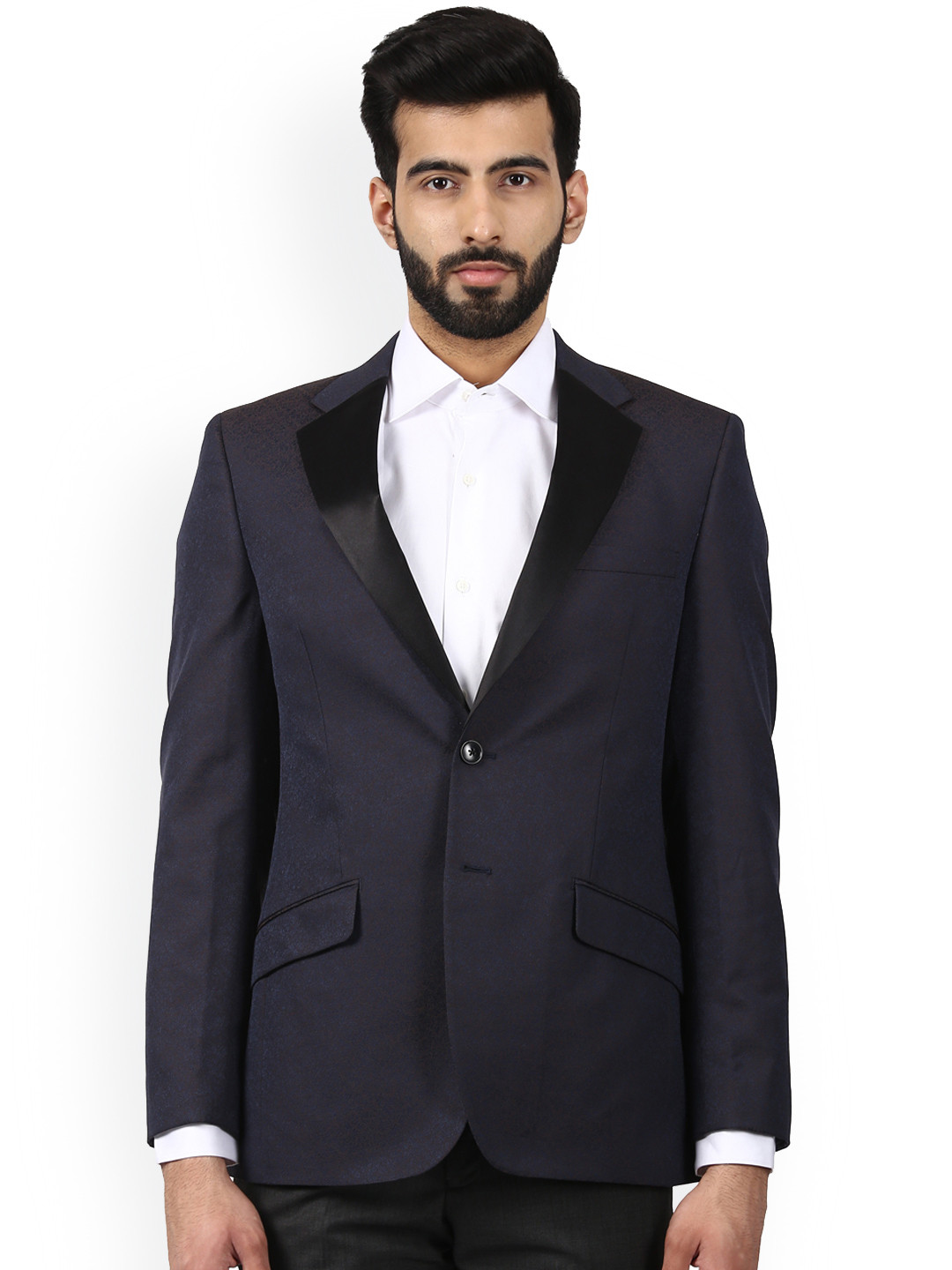 Buy Raymond Navy Blue Solid Single Breasted Blazer Blazers for Men