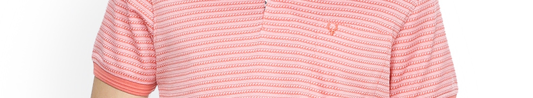 Buy Allen Solly Men Peach Coloured Striped Polo Collar T Shirt ...