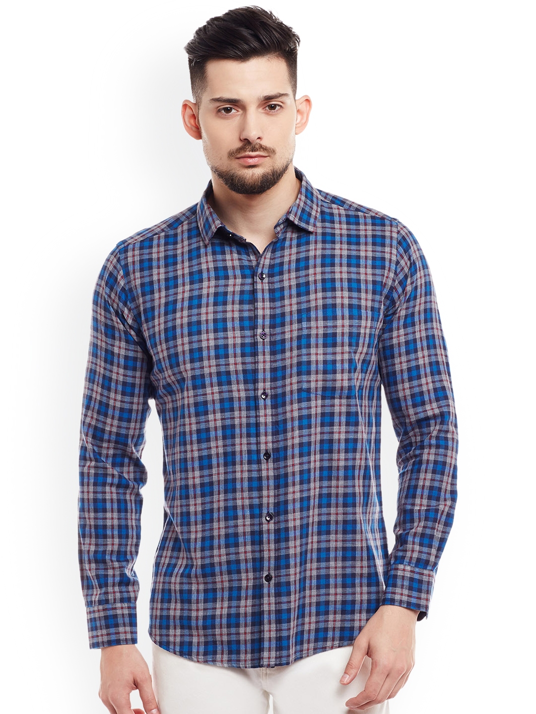 Buy DENNISON Men Blue Comfort Slim Fit Checked Casual Shirt - Shirts ...