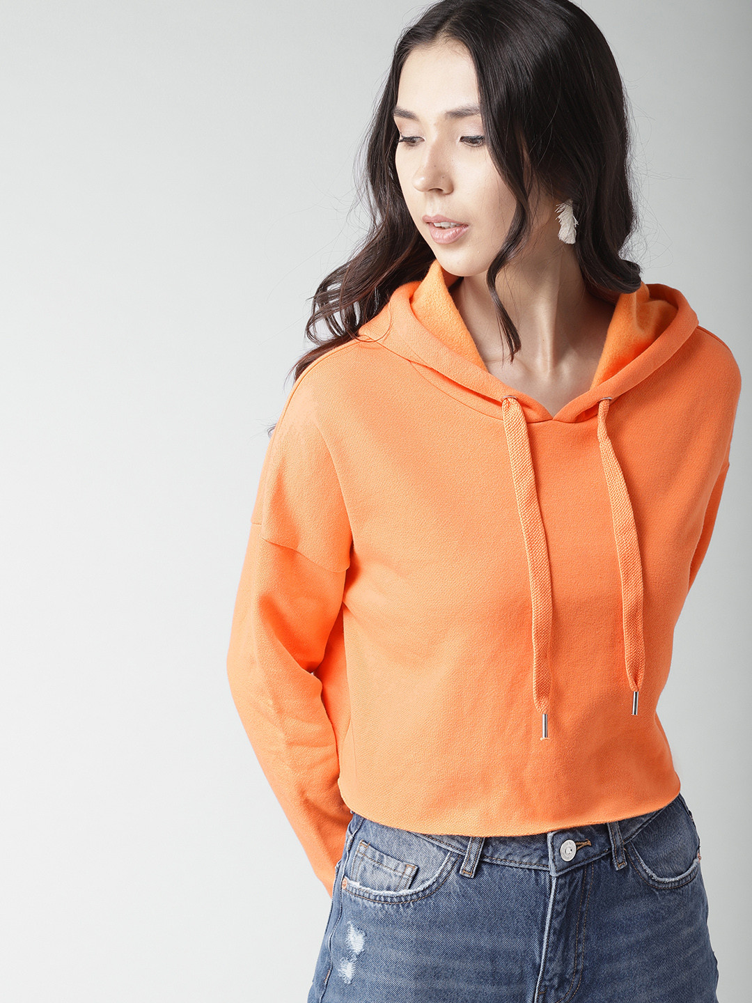 Buy FOREVER 21 Women Orange Solid Hooded Sweatshirt Sweatshirts for