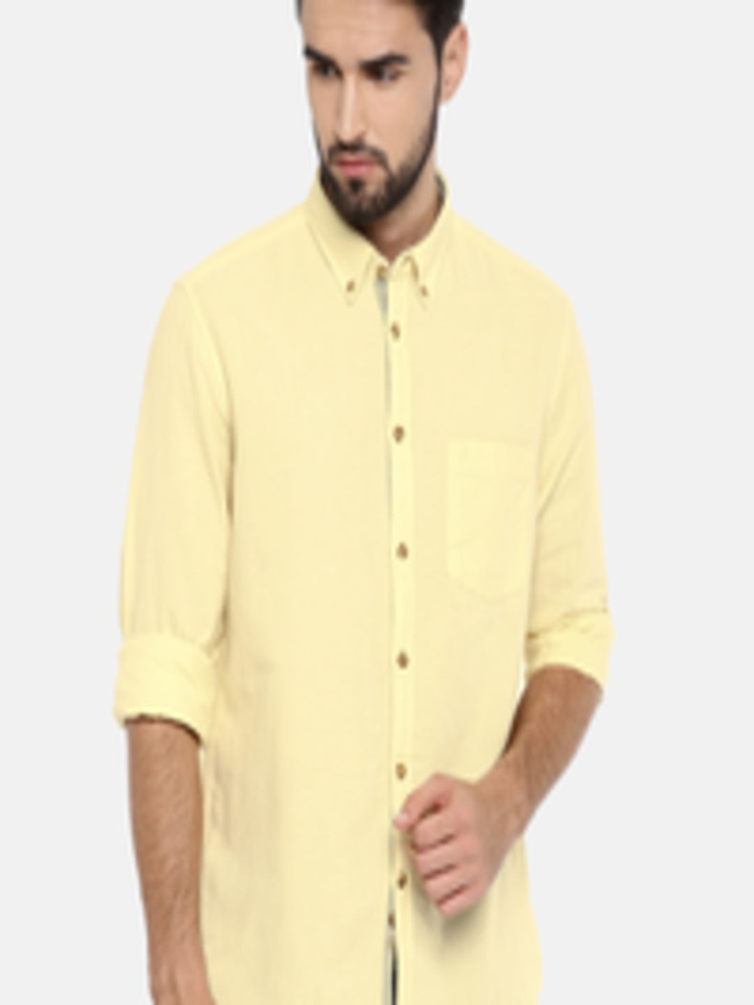 Buy Indian Terrain Men Yellow Slim Fit Solid Casual Shirt - Shirts for ...