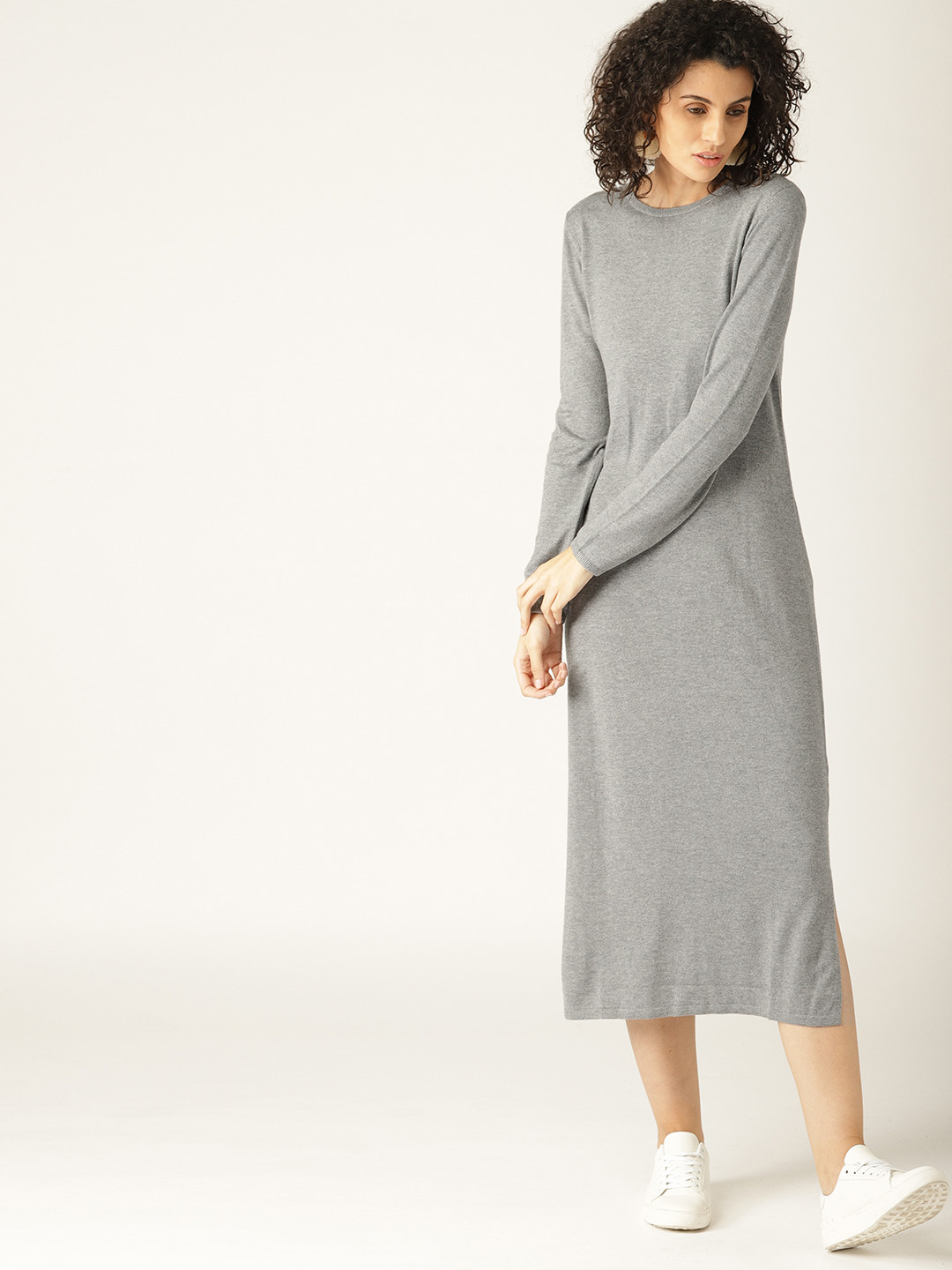 Buy ESPRIT Women Grey Melange Solid Midi Sweater Dress - Dresses for Women 5961144 | Myntra