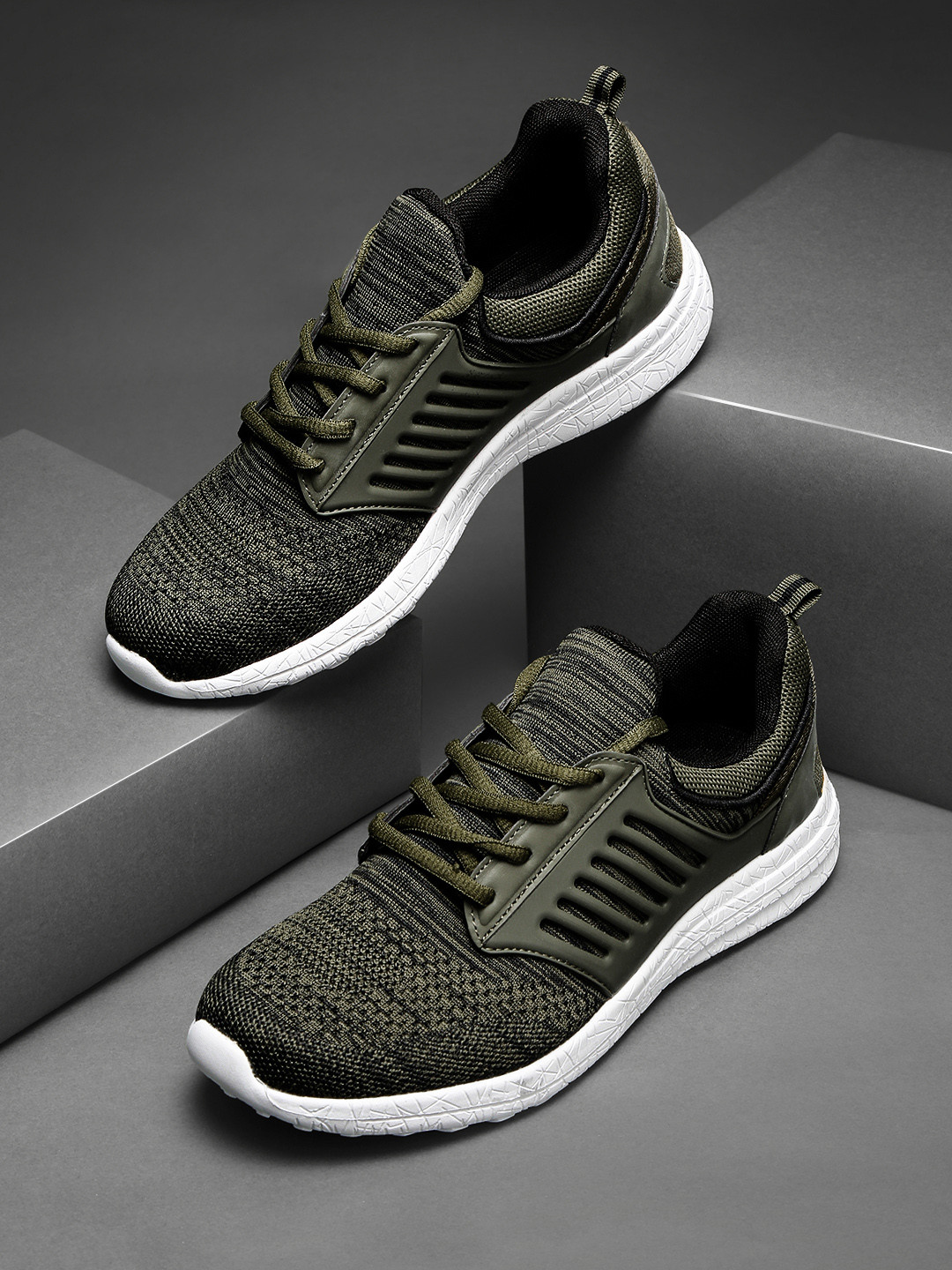 olive green running shoes