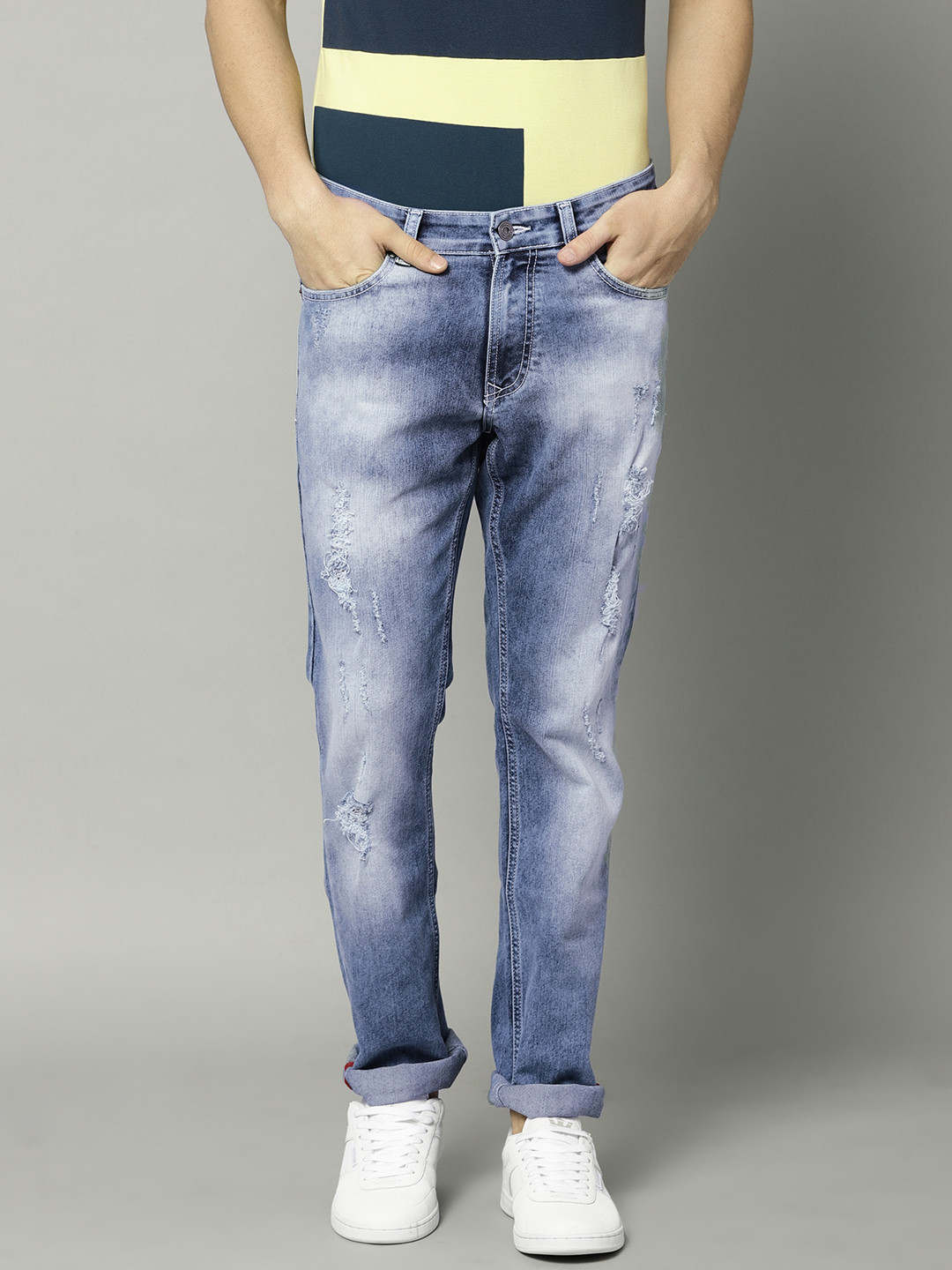 Buy French Connection Men Blue Slim Fit Mid Rise Mildly Distressed Stretchable Jeans - Jeans for 