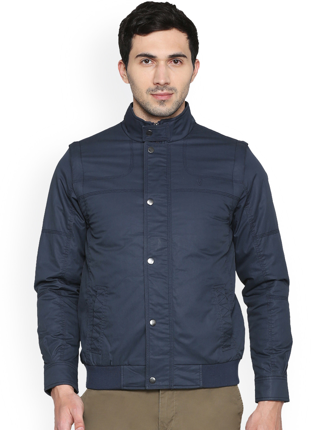 Buy Van Heusen Men Navy Blue Solid Bomber Jacket Jackets for Men 5965587 Myntra