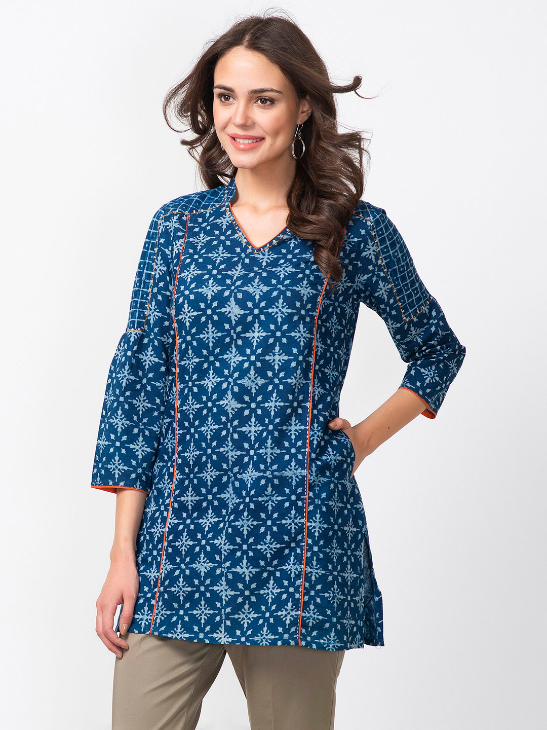 Buy Fabindia Navy Blue Handblock Print Tunic - Tunics for Women 6014168 | Myntra