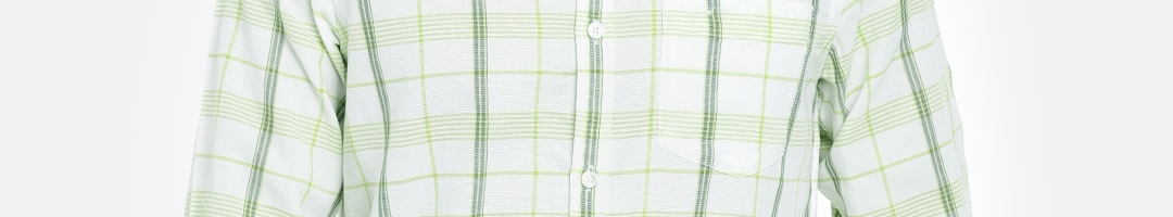 Buy ColorPlus Men White & Green Contemporary Fit Checked Casual Shirt ...
