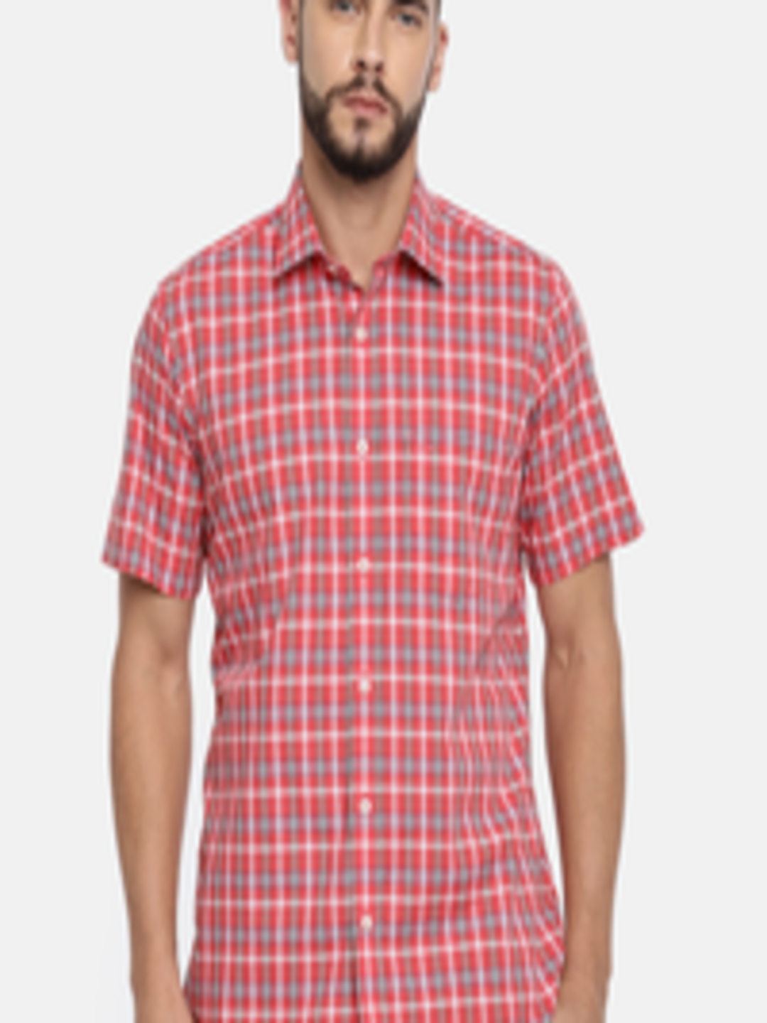 Buy ColorPlus Men Red & White Tailored Fit Checked Casual Shirt ...