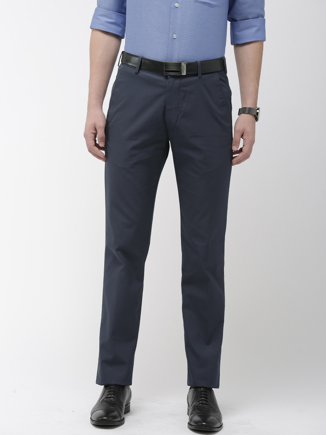 Buy Park Avenue Men Navy Blue Super Slim Fit Solid Formal Trousers ...