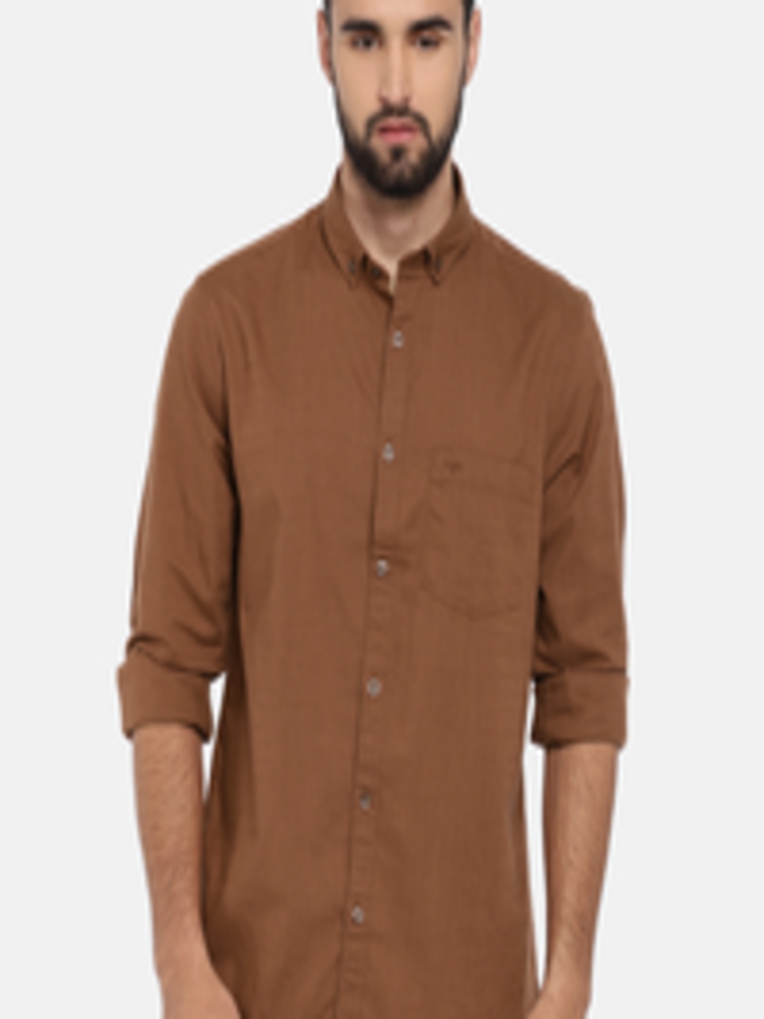 Buy ColorPlus Men Brown Contemporary Tailored Fit Solid Casual Shirt ...
