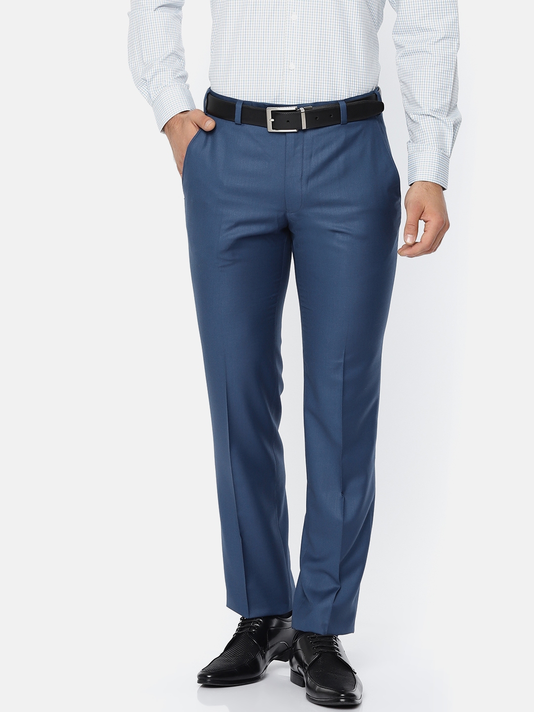 Buy Park Avenue Men Navy Blue Super Slim Fit Solid Formal Trousers ...