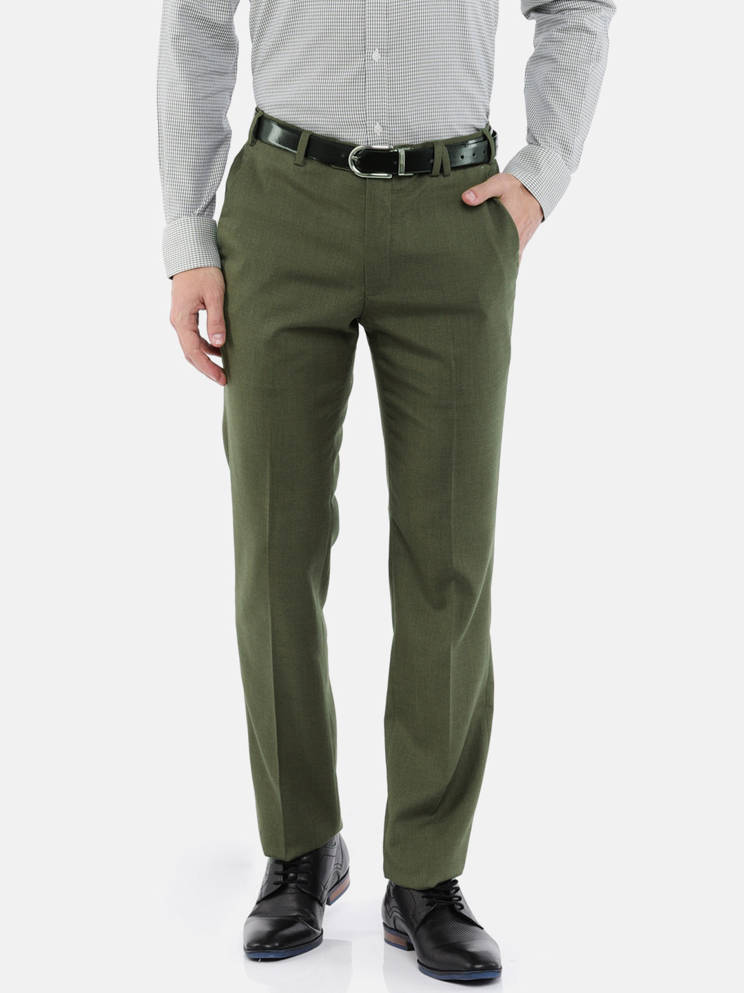 Buy Park Avenue Men Green Super Slim Fit Solid Formal Trousers