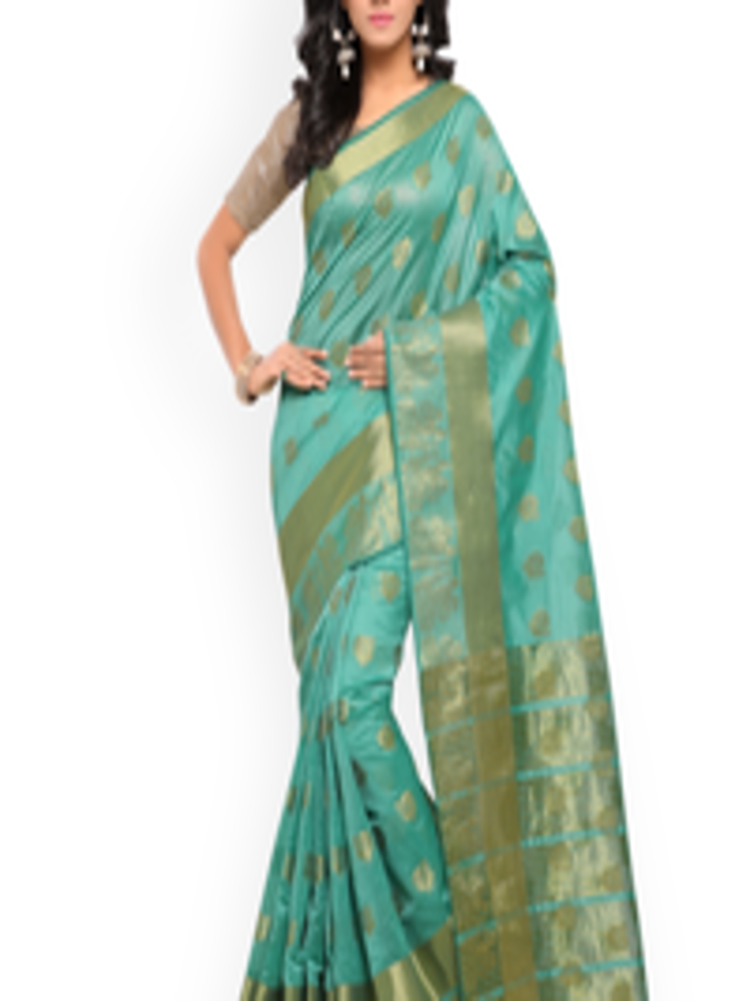 Buy MANVAA Sea Green Silk Cotton Printed Kanjeevaram Saree - Sarees for ...