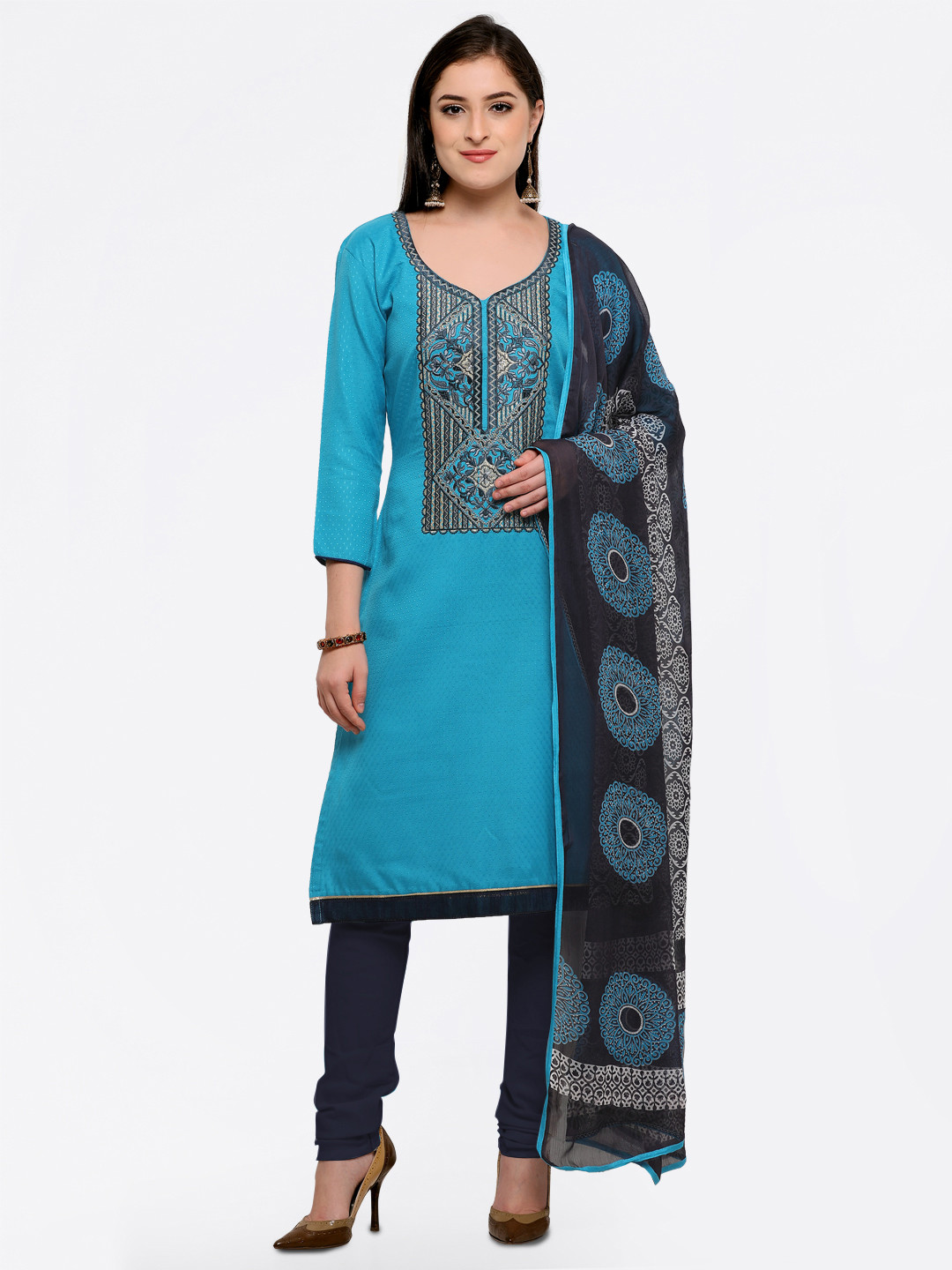 Buy Saree Mall Blue Cotton Blend Unstitched Dress Material Dress Material for Women 6018552