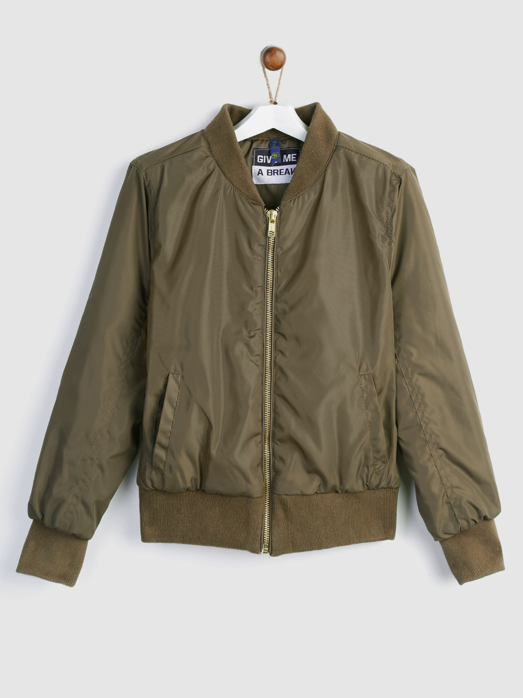 Buy YK Girls Olive Green Solid Bomber Jacket Jackets for Girls