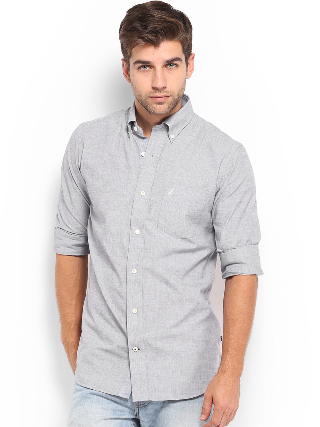 Buy Nautica Men Grey Slim Fit Casual Shirt - Shirts for Men 611536 | Myntra