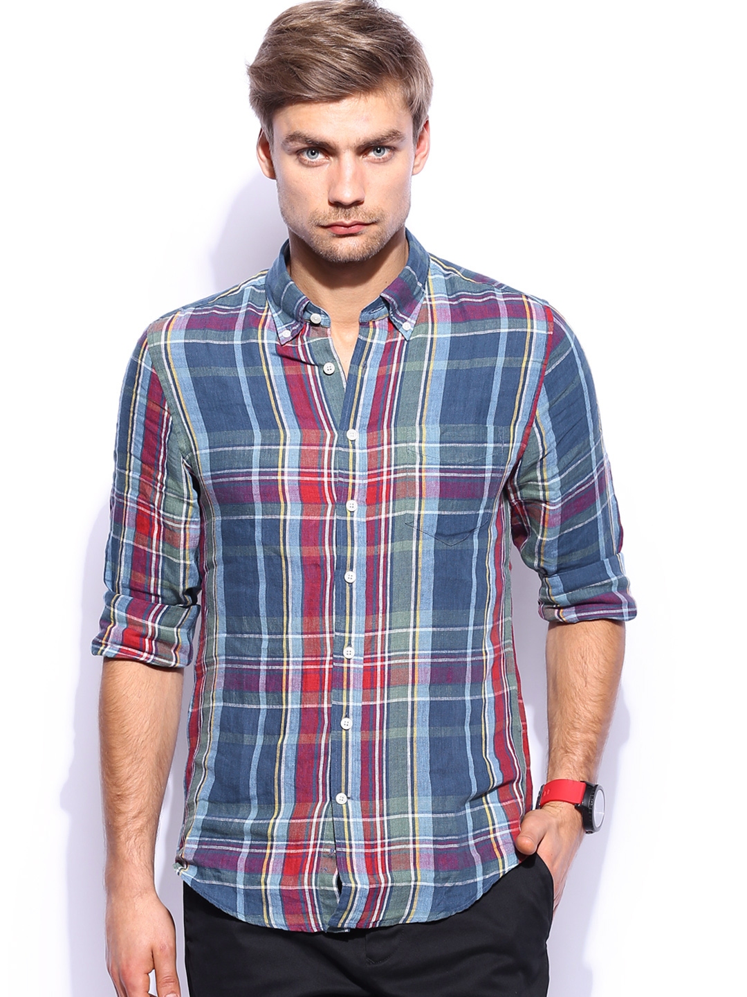 Buy GANT Men Multicoloured Checked Linen Fitted Casual Shirt - Shirts ...