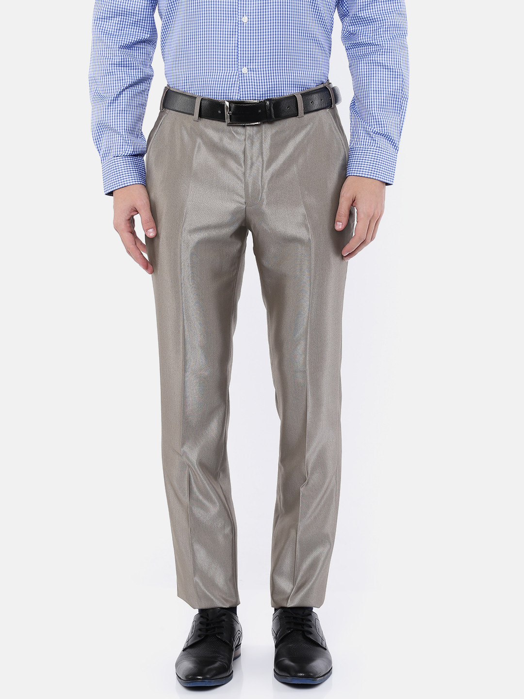 Buy Parx Men Grey Slim Fit Self Design Formal Trousers - Trousers for ...