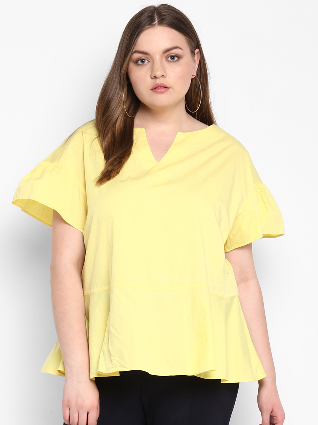 Buy NuBella Plus Size Women Yellow Solid A Line Pure Cotton Top Tops