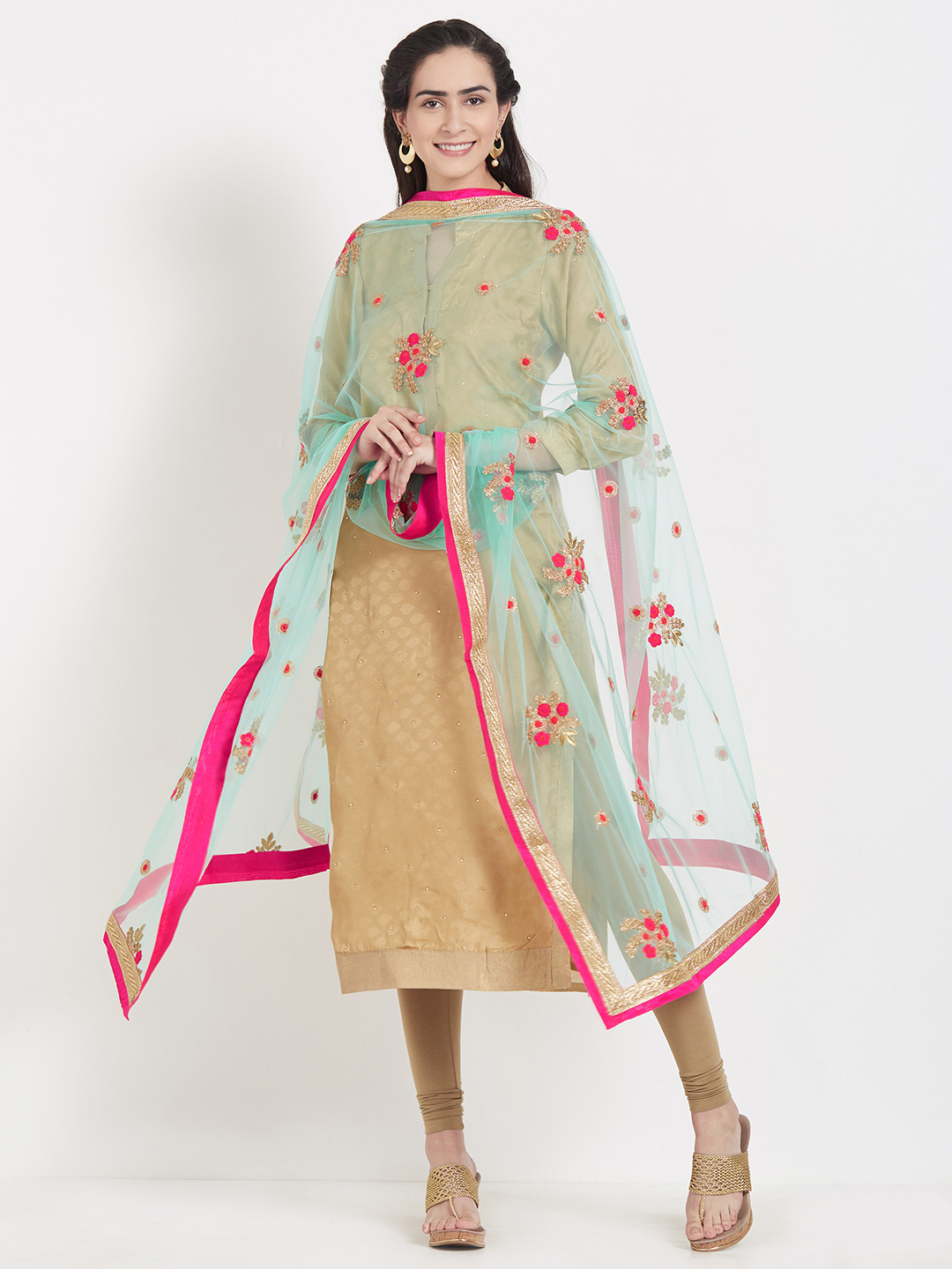 Buy Dupatta Bazaar Sea Green Embroidered Dupatta Dupatta for Women