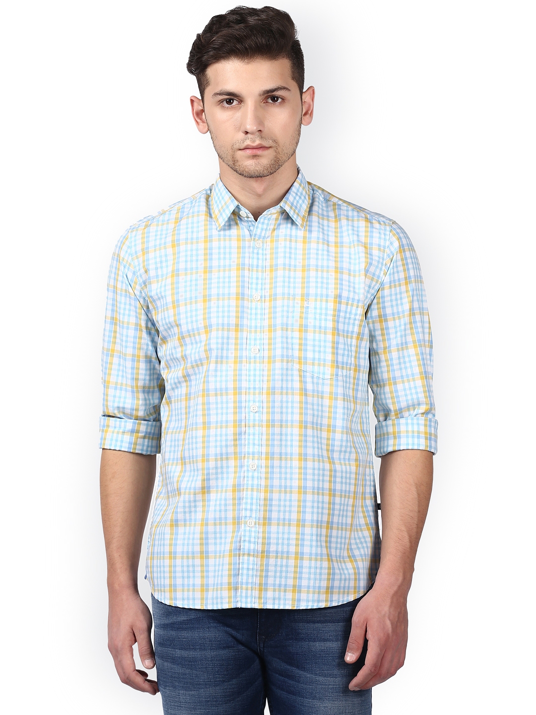 Buy Parx Men Blue & White Slim Fit Checked Casual Shirt - Shirts for ...