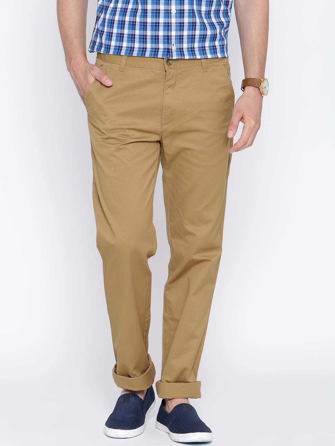 Buy Arrow Sport Men Khaki Slim Fit Trousers - Trousers for Men 632173 ...