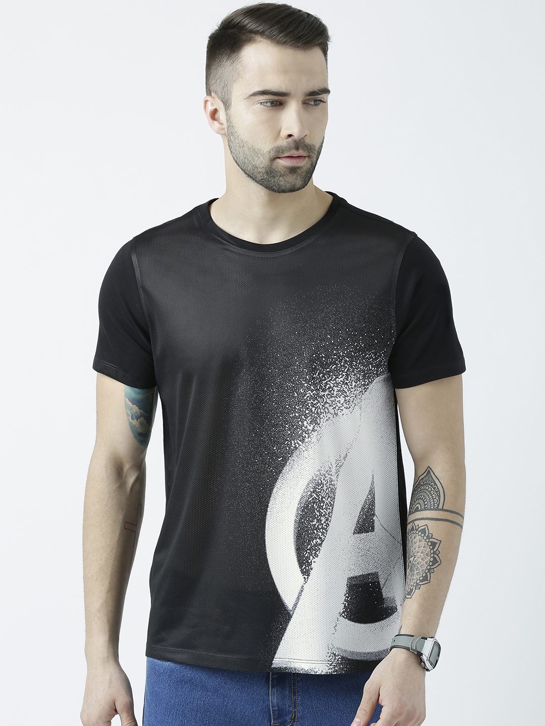 Buy Marvel Avengers Men Black Printed Round Neck T Shirt - Tshirts for ...